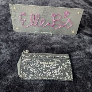 NWOT Victoria's Secret Silver Black Sequin Clutch Purse